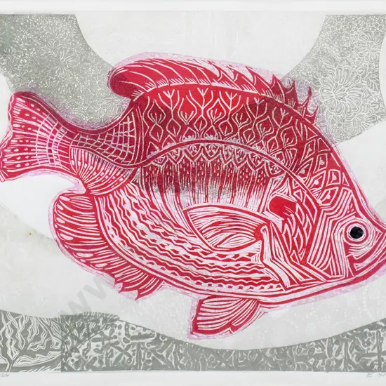 Els Noordhof '86 - framed screenprint 1/10 "Fancy Fish" H-280 W-390 (very slight foxing)