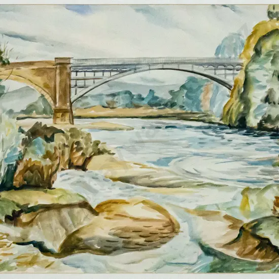 Tom Esplin - framed watercolour "Bridge Over The Spey" H-270 W-370