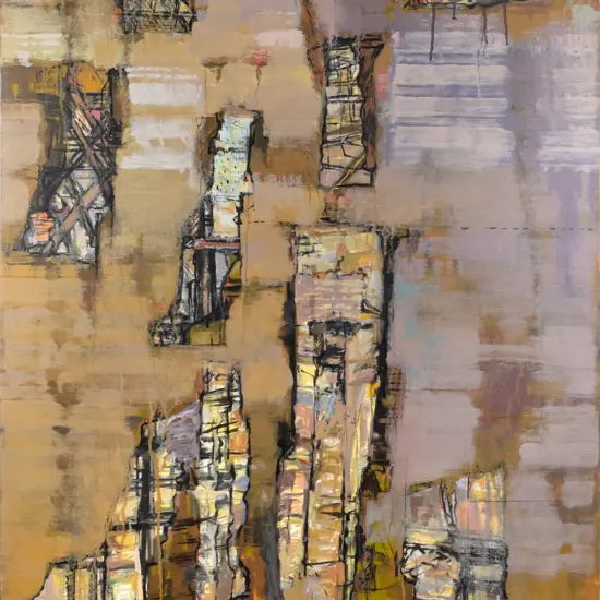 Ross Gray 2001 - boxed acrylic/charcoal on canvas "Building IV" H-1220 W-915