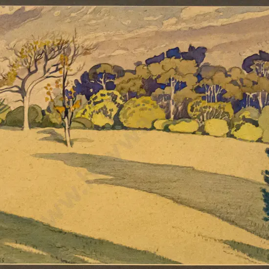 HV Miller - framed watercolour and pencil - clearing at Botanic Gradens H-270 W-360