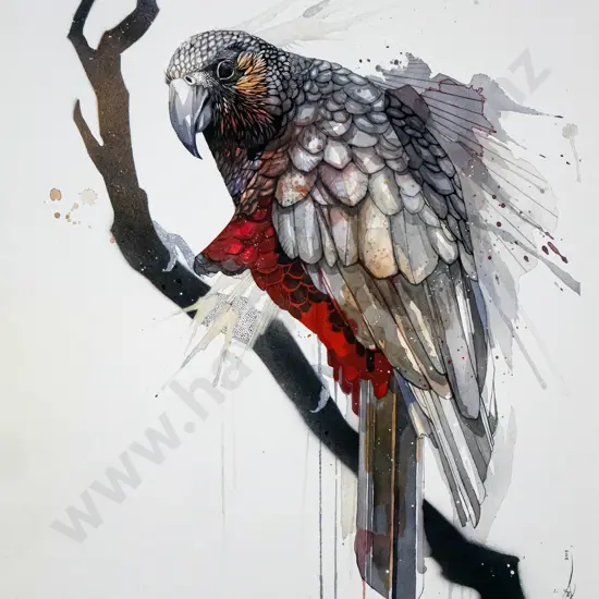Rachel Walker 2015 - mounted ltd edition print 78/100 "Kaka with stencil branch" H-450 W-340