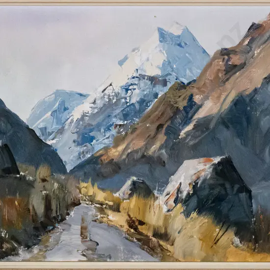 Aston Greathead - framed oil "Mount Cook, Hooker Valley" H-260 W-390