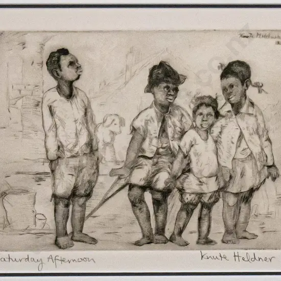 Knute Heldner 1933 - framed etching "Saturday Afternoon" H-150 W-200