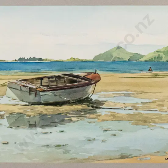 Ian Smith - framed watercolour "Low Tide Otakou" H-240 W-340