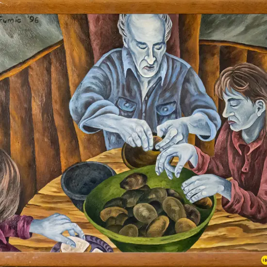 PL Trumic '96  - framed oil "Eating Mussels" H-390 W-490
