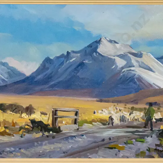 Henry Smith '75 - framed oil  "Godwen Peaks Station , Lake Tekapo"  (some fly spots) H-260 W-520