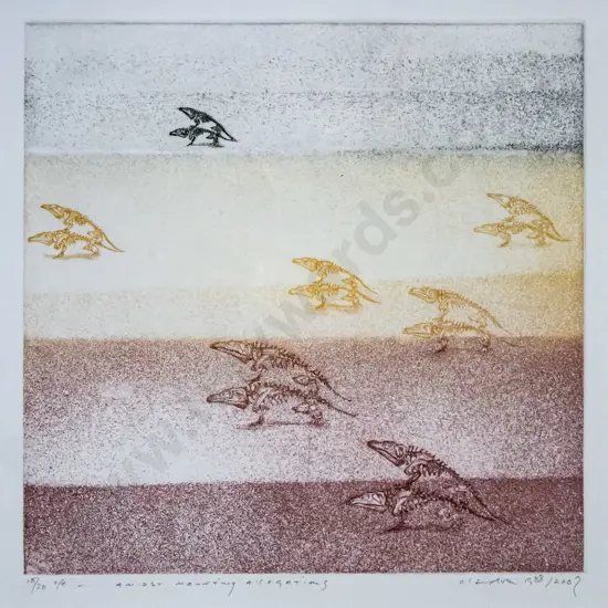 Barry Cleavin 2007 - framed etching 18/20 "Amidst Mounting Alligators" H-250 W-250