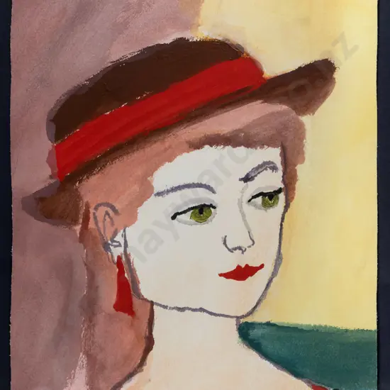 Annie Baird - framed watercolour  - portrait H-350 w-260