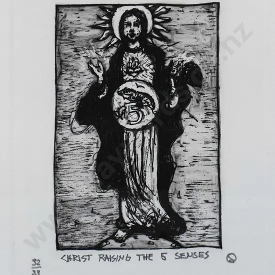 Eion Shanks 2018  - mounted etching 32/33 "Christ Rising The 5 Senses" H-150 W-100