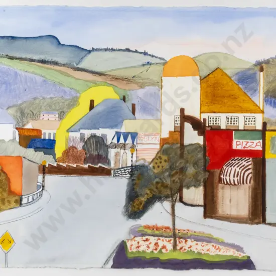 Annie Baird '91 - framed watercolour "Roslyn Village" H-570 W-750