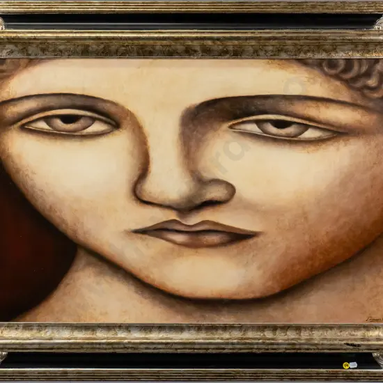 Donna Demente 2006 - framed acrylic on wood "post Raphaelite" H-570 W-870