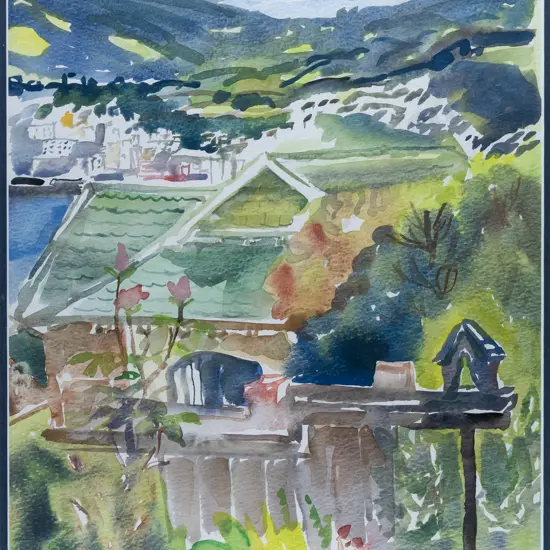 Patricia Tough - framed watercolour "From Sunshine to NEV" H-410 W-290