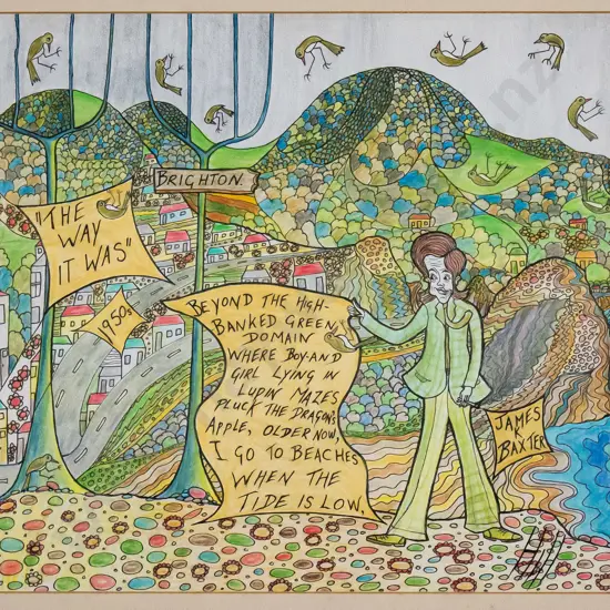 Ivan Hill - framed ink and pencil - James K Baxter, Brighton, 1950s H-300 W-320