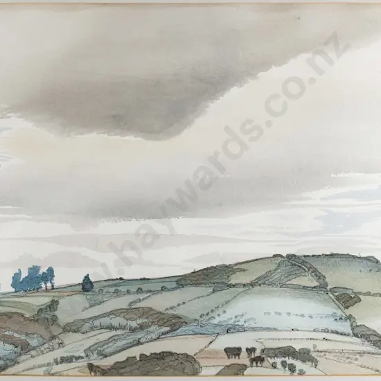HV Miller - framed ink and watercolour "Clouds Over Hill Top" H-270 W-360