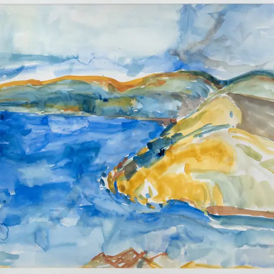 Anna Caselberg c1978 - framed landscape - Otago Harbour H-390 W-570