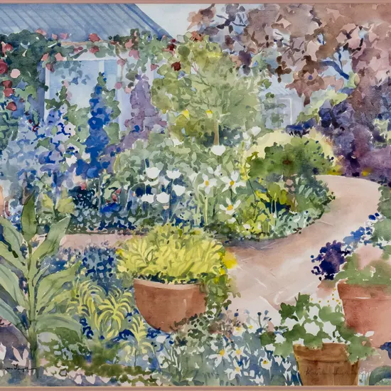 Kath von Tunzelmann - framed watercolour "Summer Garden: H-480 W-630
