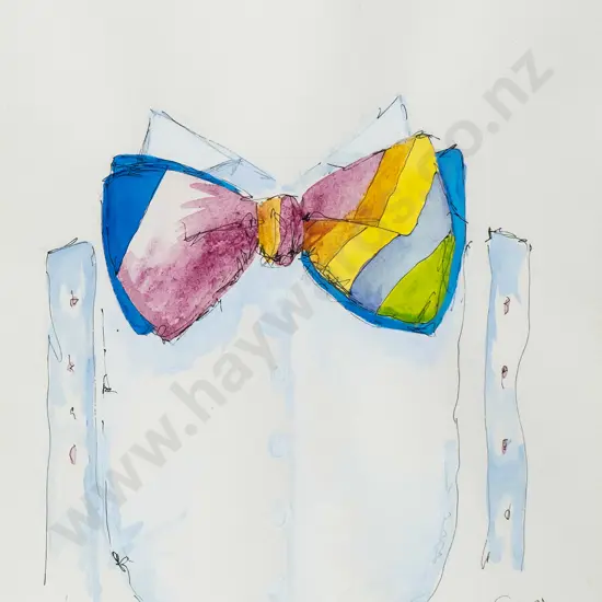 Angus Watson '90 - framed ink and watercolour - shirt and bow H-510 W-360