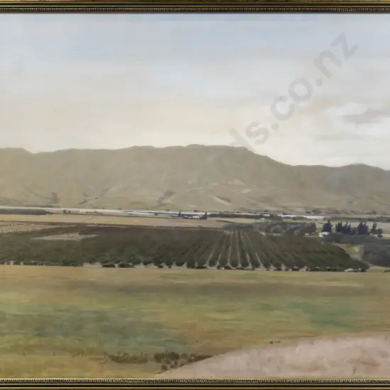 Pauline Mathias 1924 - framed painted photograph - market garden/ orchard landscape H-480 W-730