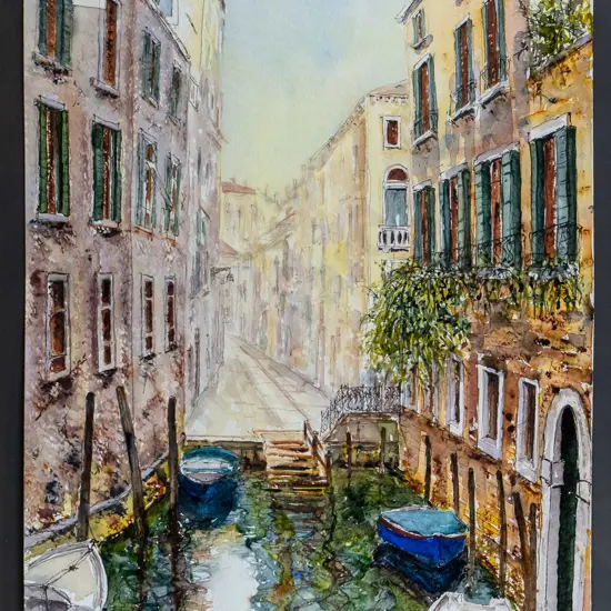 Campbell '99? - framed ink and watercolour  "Venice Scene II" H-560 W-370