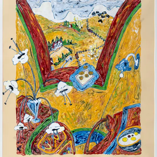 Johanna Ward - framed watercolour - window view  H-440  W-390