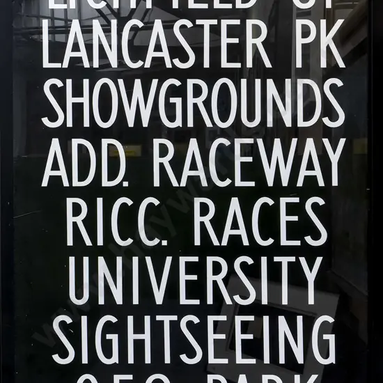 framed Christchurch bus blind - from Railway Station to Ruru Cemetery H-1480 W-860