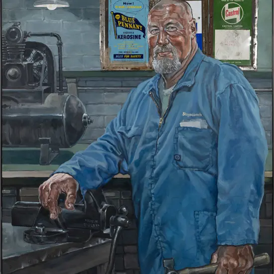 Matt Gauldie - mixed media on canvas "The Mechanic"  H-1460 W-1200