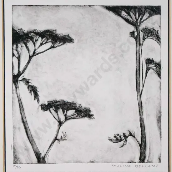 Pauline Bellamy - framed etching 10/50 - trees H-200 W-200