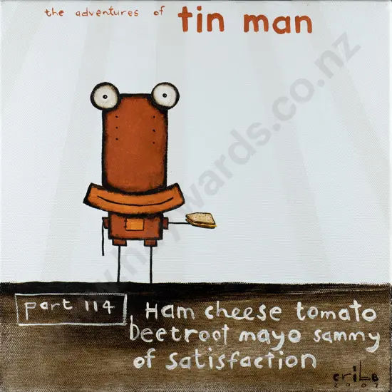 Tony Cribb - oil on box canvas "The adventures of Tin Man Part 114" H-250 W-250