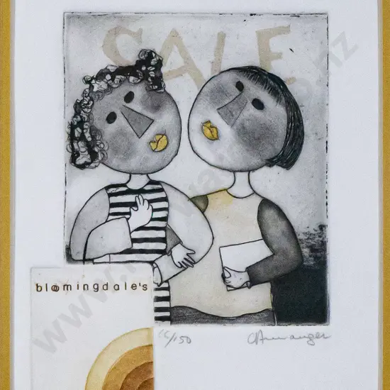 illegible signature - framed ltd edition print 66/150 "Bloomingdales" H-140 W-110