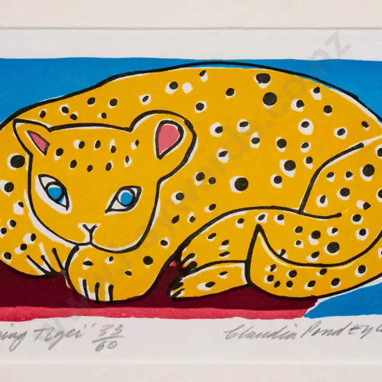 Claudia Pond Eyley '91  framed screenprint 33/60 "Sleeping Tiger" H-135 W-210