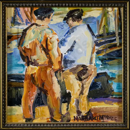 Margaret McKenzie - framed acrylic "Fishermen" H-185 W-185