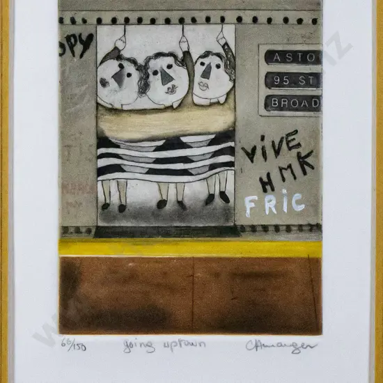 illegible signature - framed ltd edition print 66/150 "going uptown" H-120 W-95