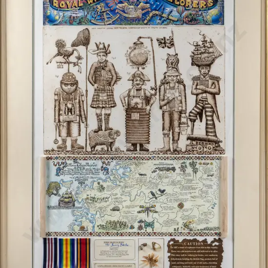illegible signature - framed mixed media 90/99 "Royal Widji Guild of Old Explorers" H-750 W-430