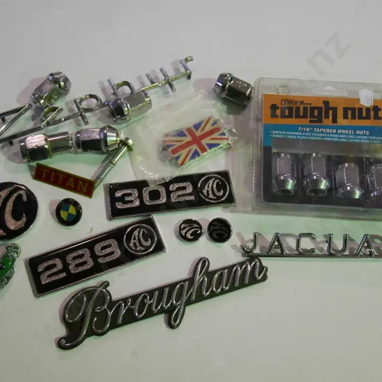 box; car badges, wheel nuts