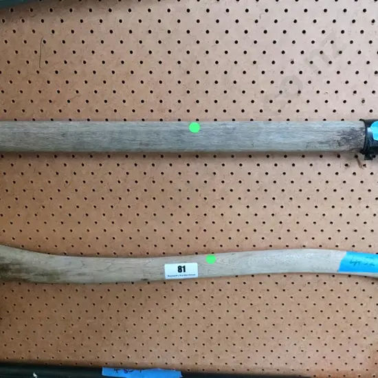 sledge hammer, axe - axe head needs attention - green dots