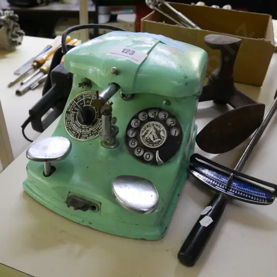 vintage metal spot welder for thin metal, shoe last, torque wrench