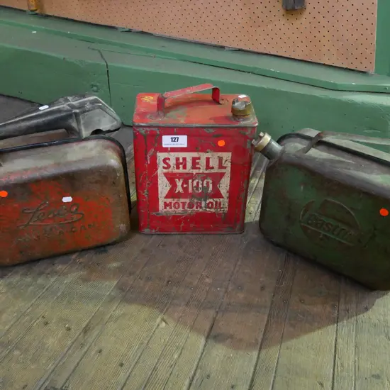 3x vintage fuel containers