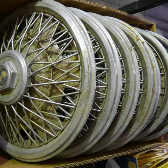 box of spokes, hub caps