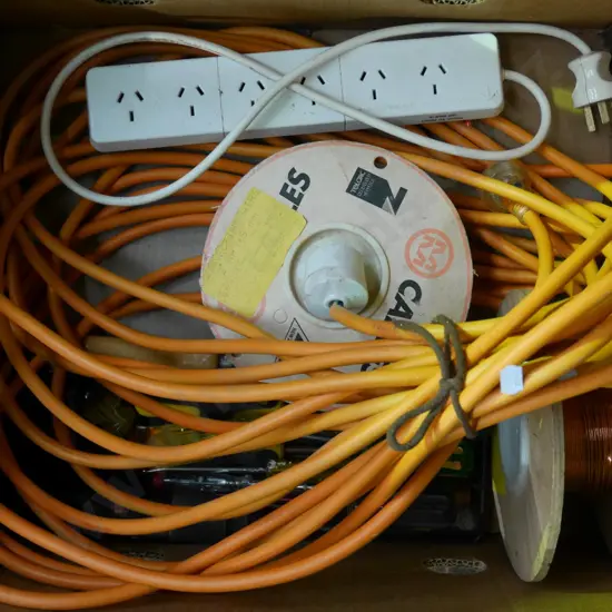 box; copper wire, screwdrivers etc