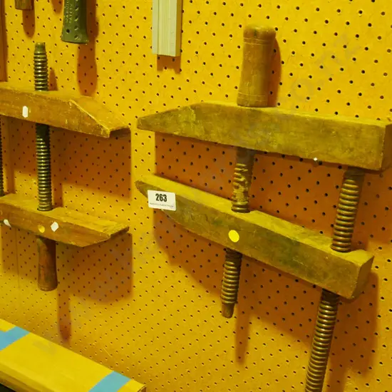 pair of wooden clamps