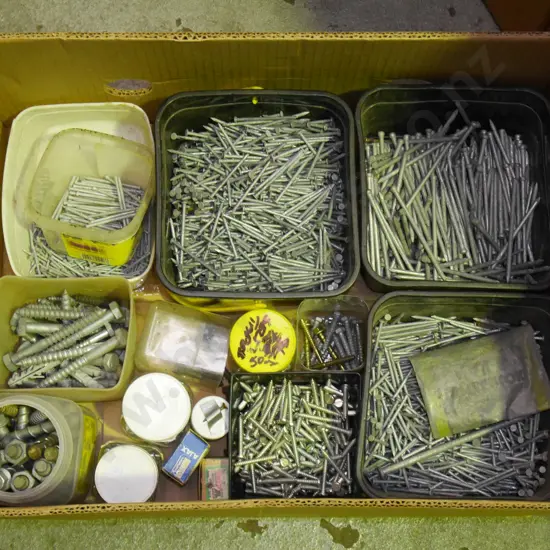 box; nails, coach screws etc