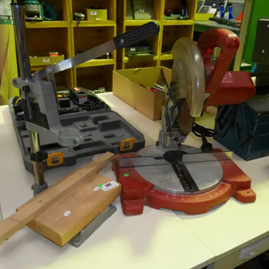 210mm mitre saw, corded drill press stand