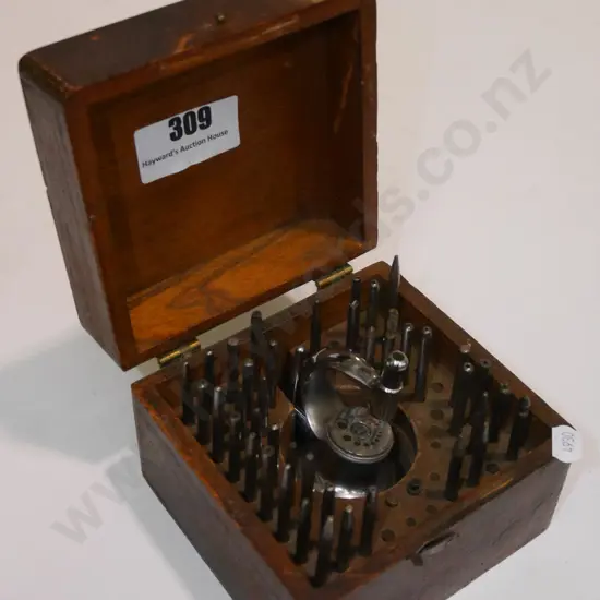 wood cased clockmaker's punches and stakes