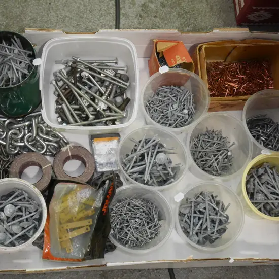 box; nails, chains, catches etc