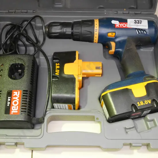 cased Ryobi 18V battery drill