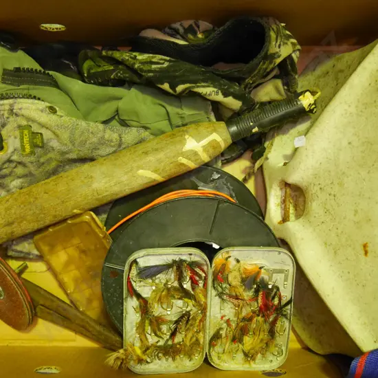 box; gimble, flys, mallet, wire etc