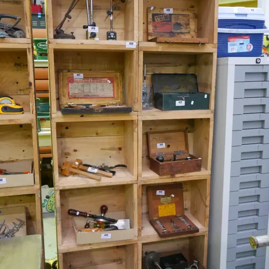 home made double sided shelf unit on wooden casters made from Dairy Board butter boxes H-1710 W-820 D-430