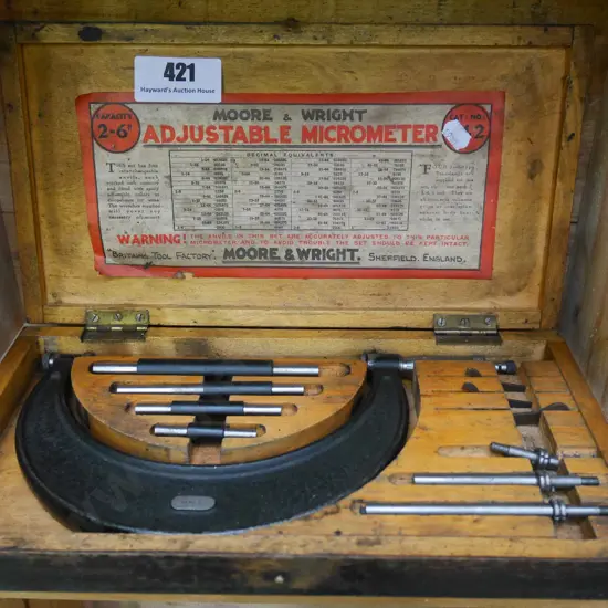 wood cased Moore & Wright large micrometer