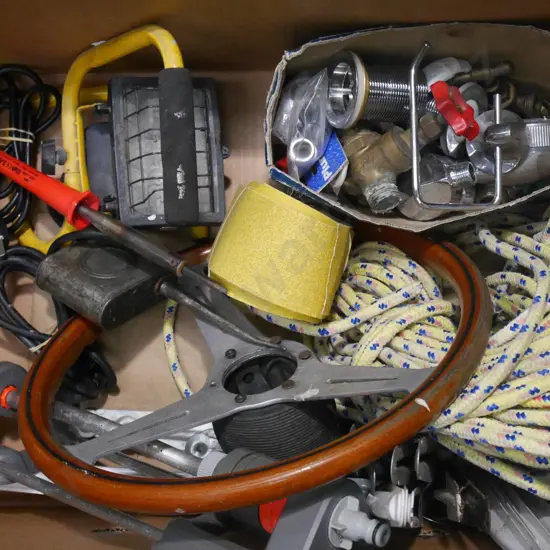 box; steering wheel, sprinkler, rope etc