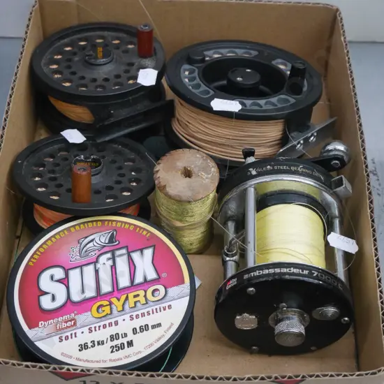 box of fishing reels